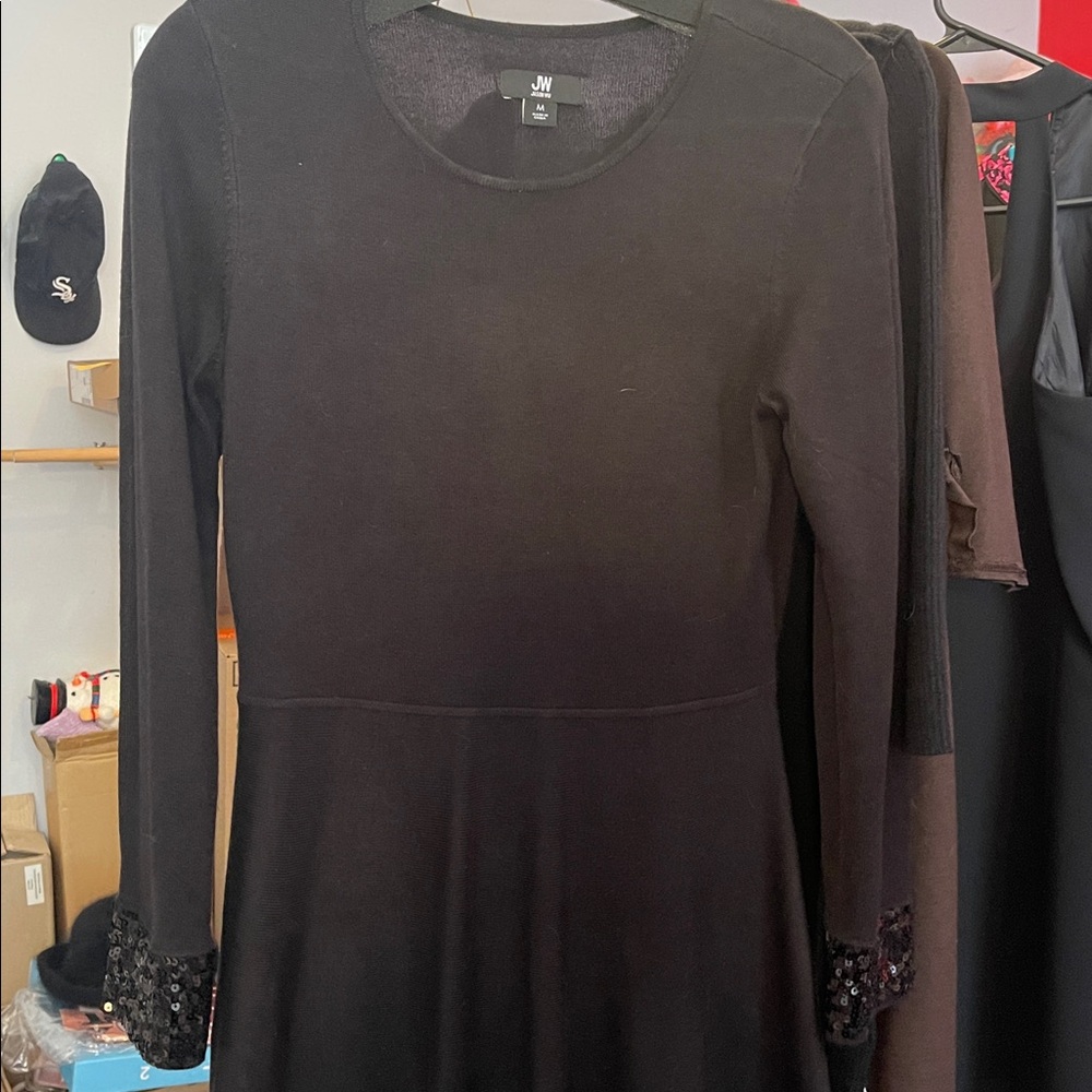 JASON WU Women's black long-sleeve sweater dress with sequins at cuffs - size M